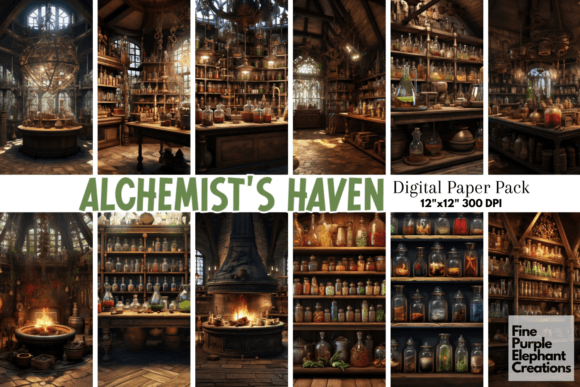 Alchemist's Haven: Enchanting Digital Paper for Halloween Fantasy Design
