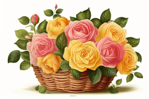 Elegant Floral Vectors: Yellow and Pink Roses in Basket