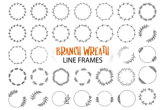 Elegant Floral Wreath with Leaves Line Frames for Designers