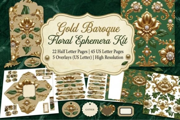 Elevate Designs with Gold Baroque Floral Ephemera
