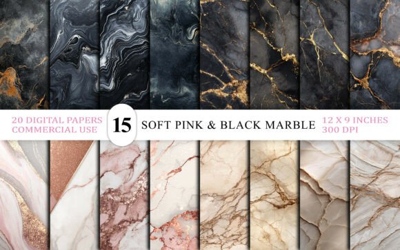 Elevate Your Design with Soft Pink and Black Marble Textures
