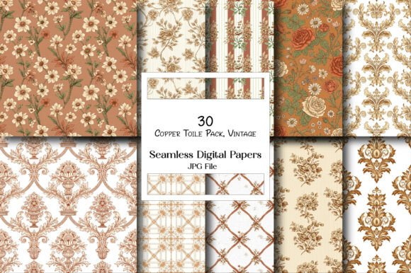 Elevate Your Designs with a Copper Toile Digital Paper Pack