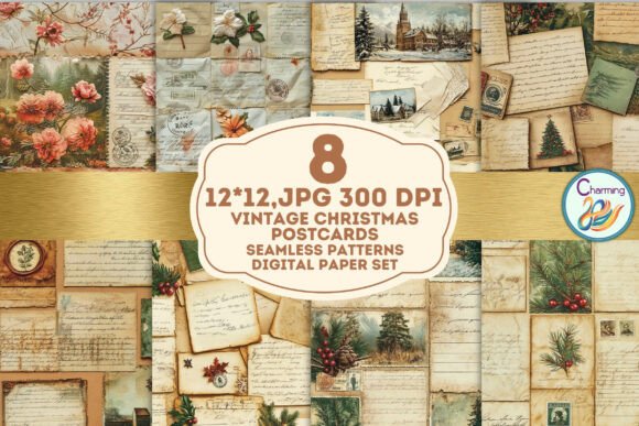 Elevate Your Holiday Design with Seamless Paper: Vintage Xmas Postcards