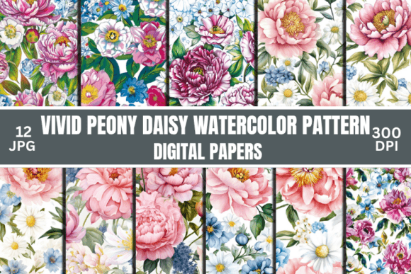 Enrich Your Visual Projects with a Vivid Peony Daisy Watercolor Pattern