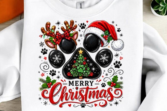 Merry Christmas Paw Print Sublimation PN: Festive Design Asset
