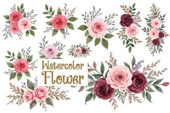 Rose Watercolor Floral Set: Elegant Blooms for Design
