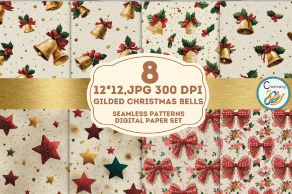 Seamless Paper: Gilded Christmas Bells Design Assets