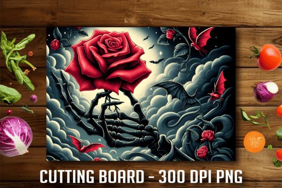 Skeleton Hand Holding Rose Cutting Board: A Design Asset for Unique Branding
