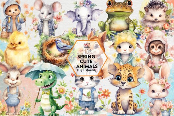 Spring Cute Animals Sublimation Clipart for Designers
